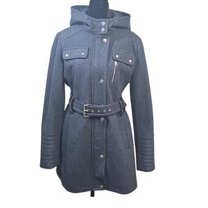 Laundry by Design Wool Blend Hooded Coat Medium Gray Heavy Zip Snap Jacket